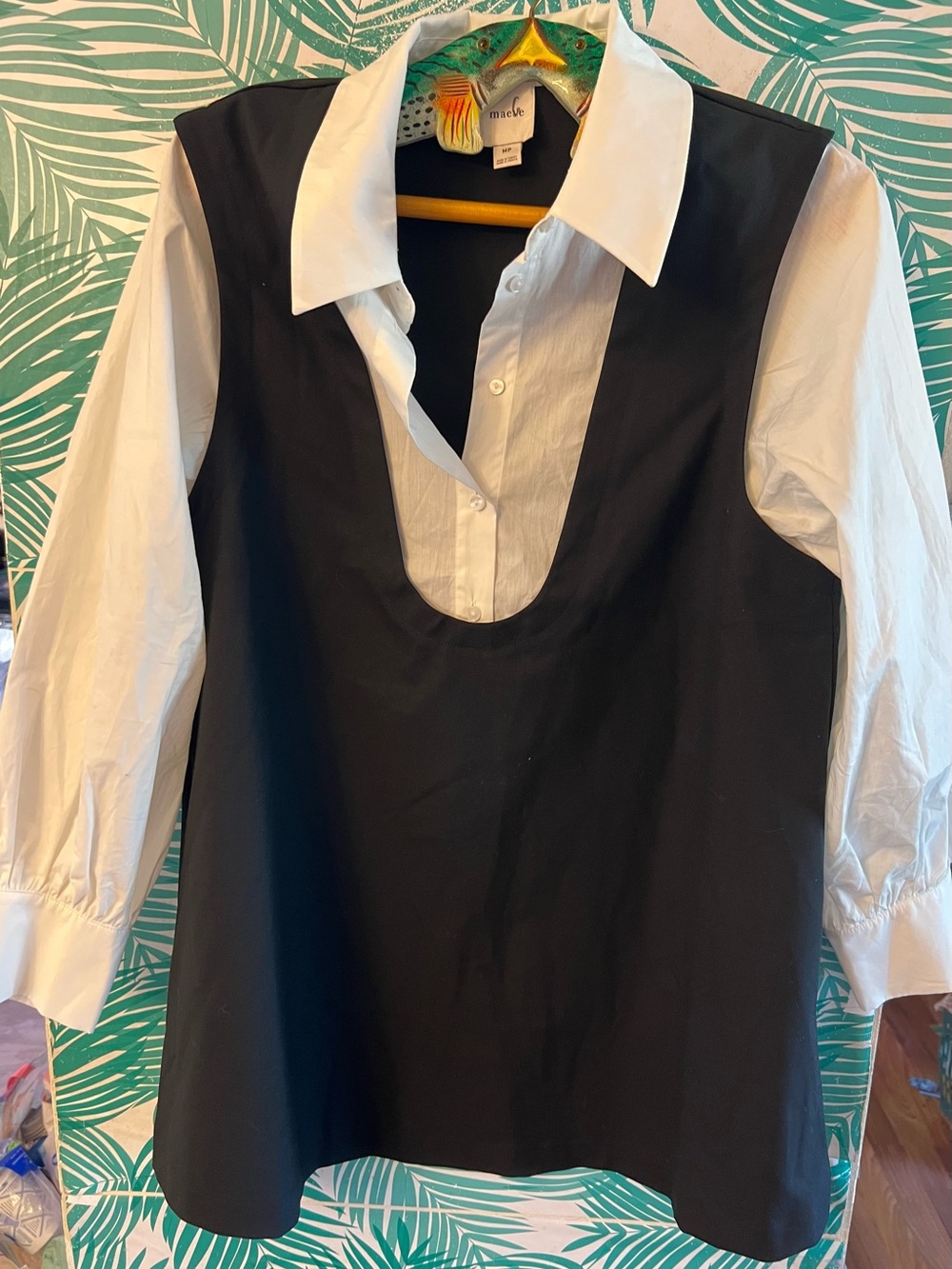 Maeve Long Sleeve twofer pinafore mini dress Anthropologie sz M layered shirt